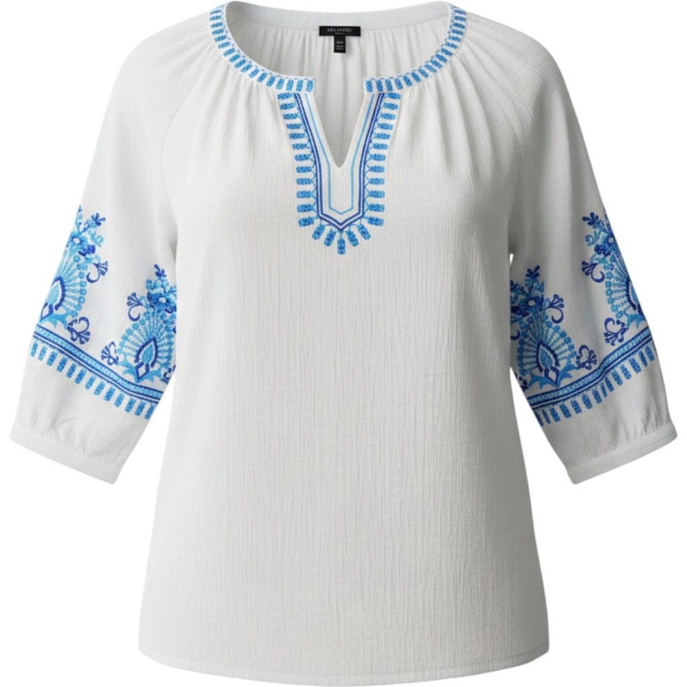 Talbots Embroidered Cotton Gauze Top Womens 3X Boho Coastal Peasant Vacation